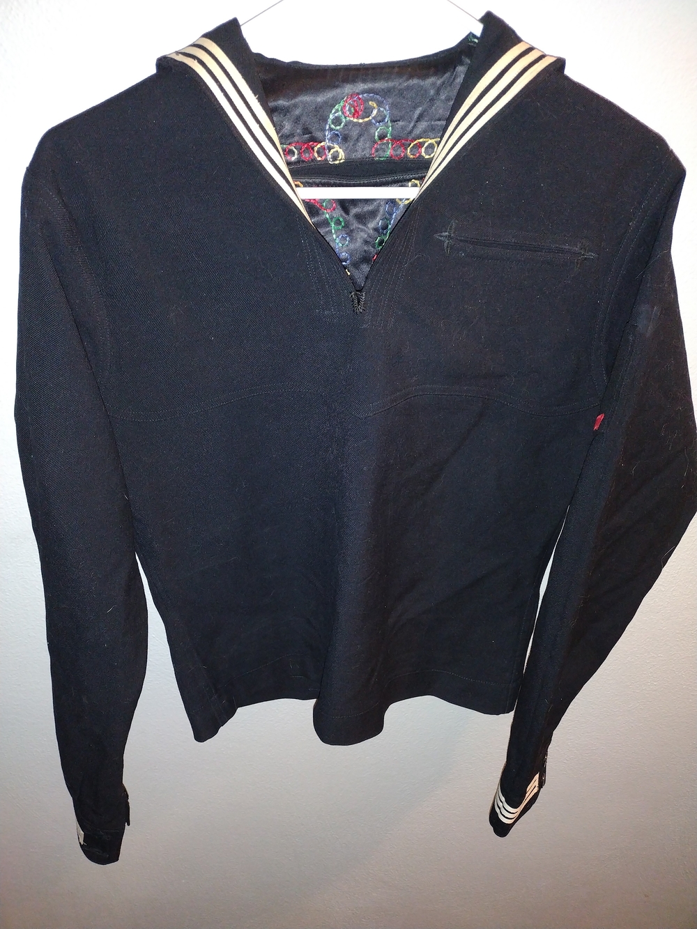 Vintage US Navy Men's Black Sailor-Style Pullover Sweater
